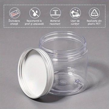 Borcan  transparent din plastic cu capac aluminiu