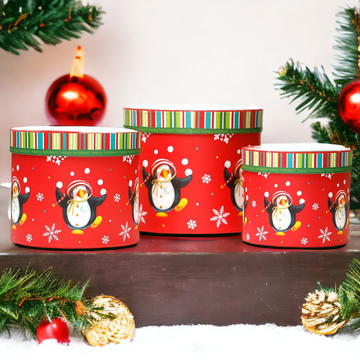 Cutii rotunde Pinguinii Veseli - set 3 bucăți