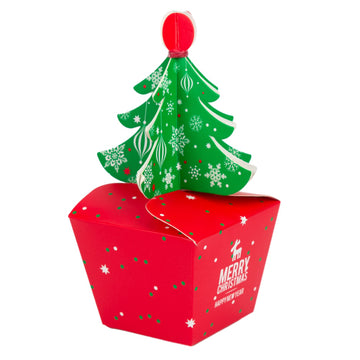 Cutie cadou mică cu brad 3D și mesaj Merry Christmas – roșu (set 50 buc)